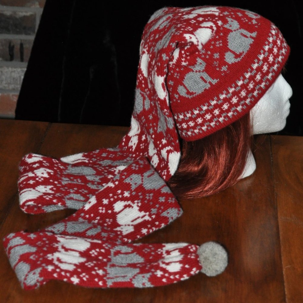 Cat Knit Wool Toque Hat Extra Long Stocking Cap Apres Ski Snowboard Unisex